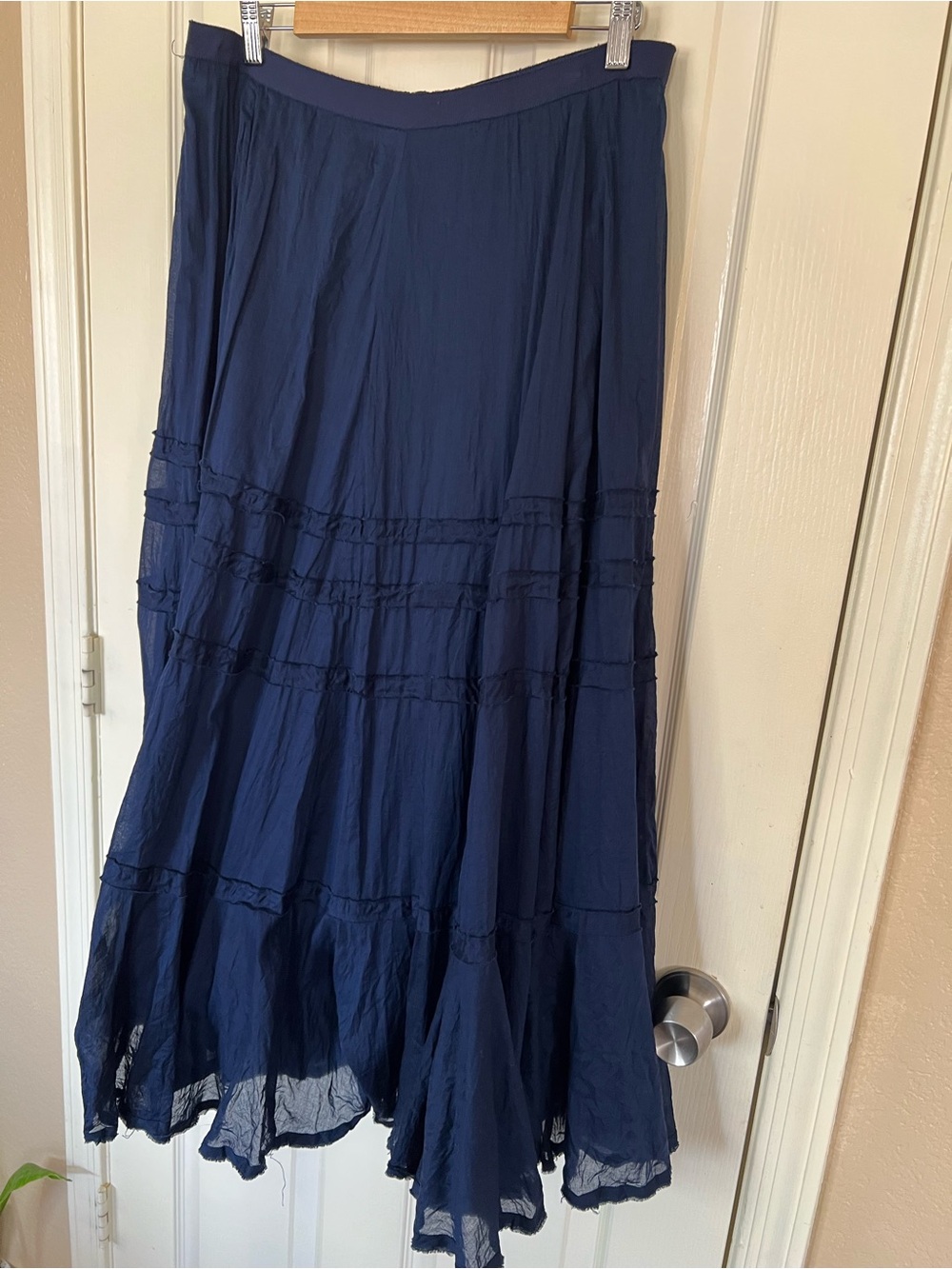Lauren Ralph Lauren Navy Tiered Ruffle Maxi Skirt 14 100% Cotton - Picture 4 of 8